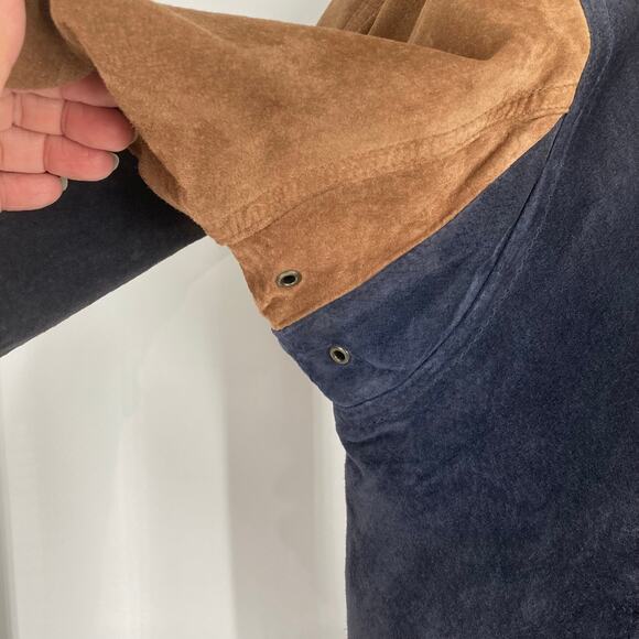 Round tree & York Vintage 90s Y2K Leather Bomber Varsity Black Brown Elbow Patch - Picture 9 of 14